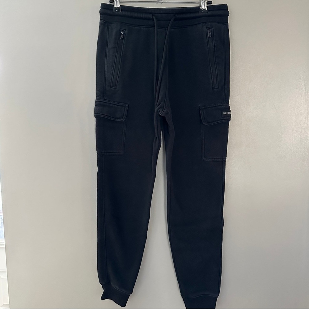 Hollister Black Cargo Joggers with Elastic Cuffs